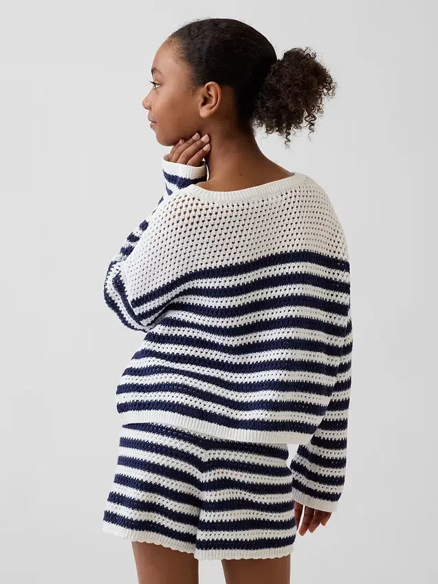 Pull oversize à rayures en crochet pour enfant