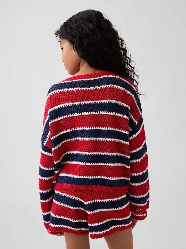 Pull oversize à rayures en crochet pour enfant