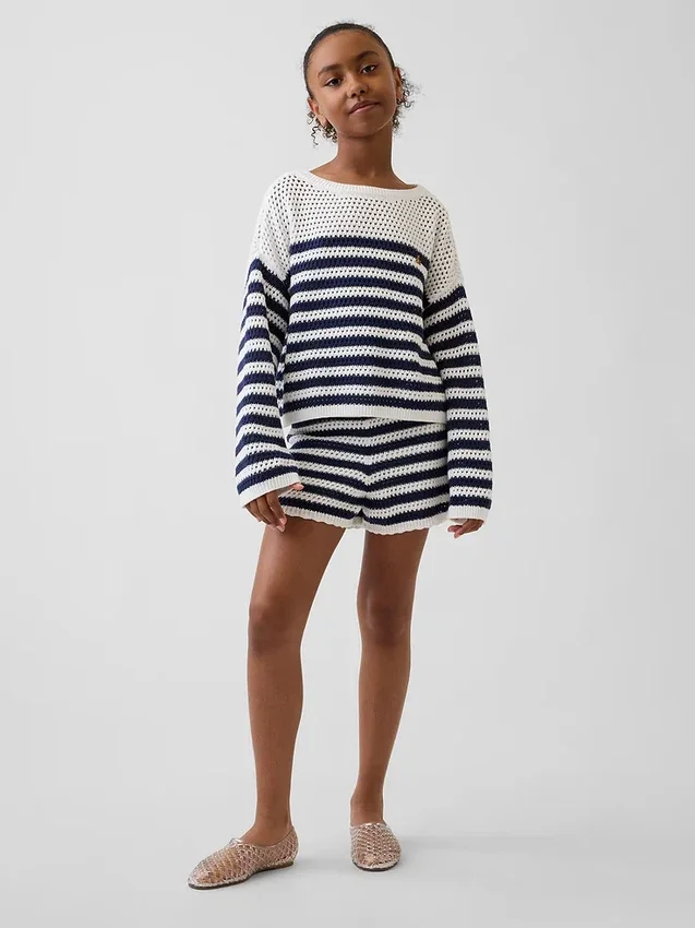 Pull oversize à rayures en crochet pour enfant