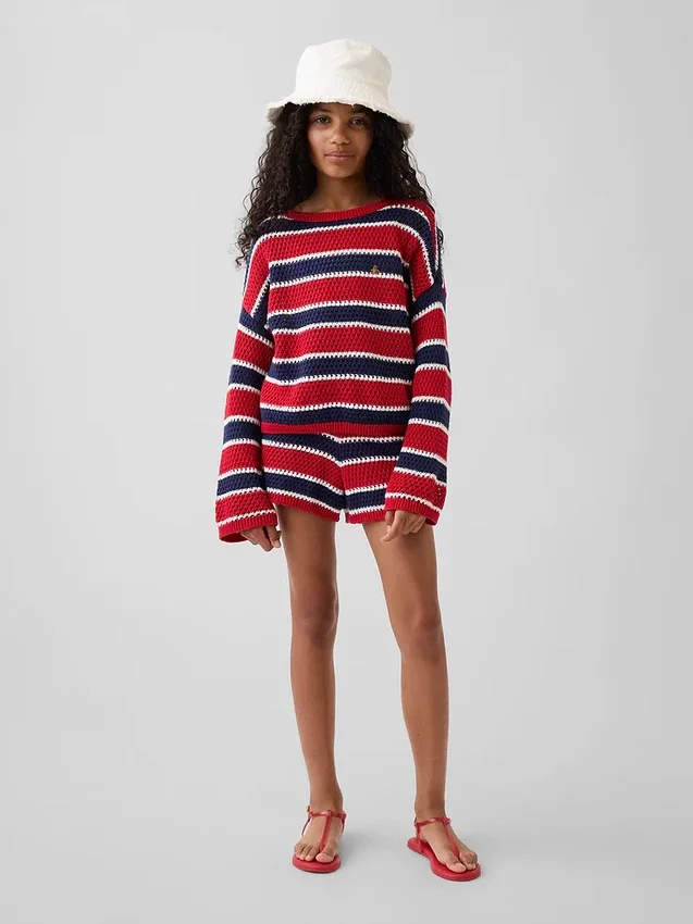 Pull oversize à rayures en crochet pour enfant