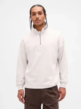 Pull épais oversize à logo et fermeture à glissière quart de longueur