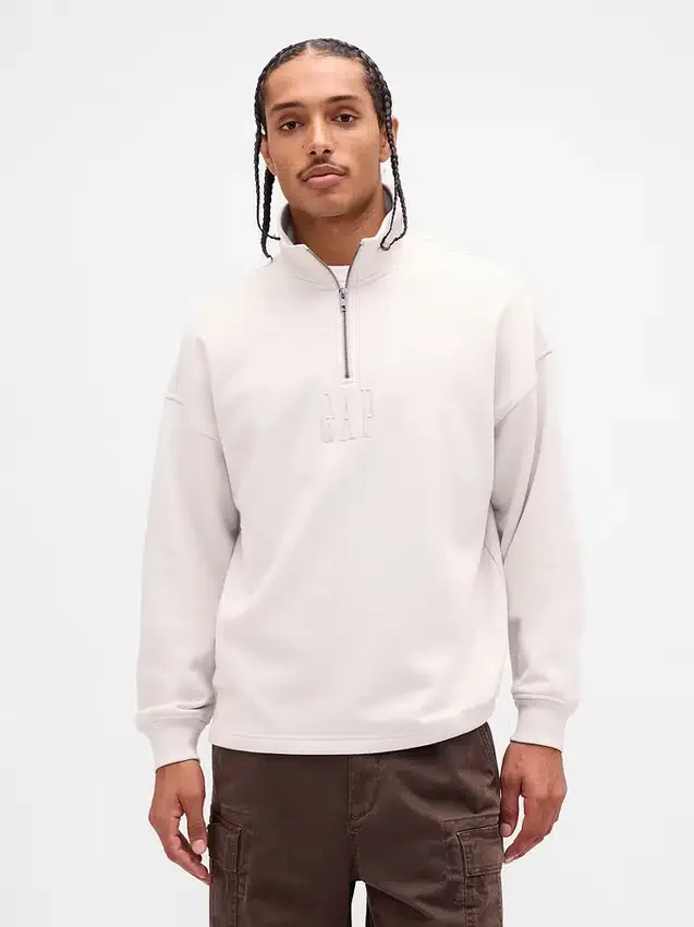 Pull épais oversize à logo et fermeture à glissière quart de longueur