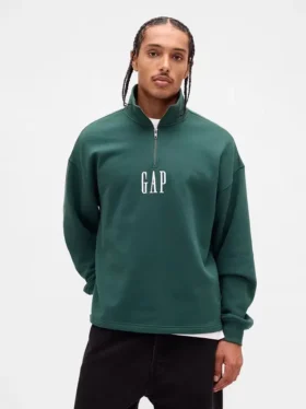 Pull épais oversize à logo et fermeture à glissière quart de longueur