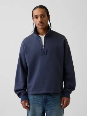 Pull épais oversize à logo et fermeture à glissière quart de longueur
