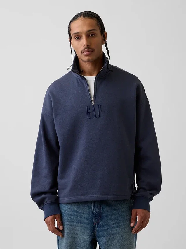 Pull épais oversize à logo et fermeture à glissière quart de longueur