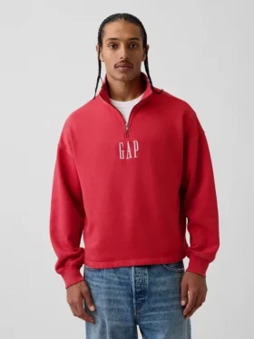 Pull épais oversize à logo et fermeture à glissière quart de longueur