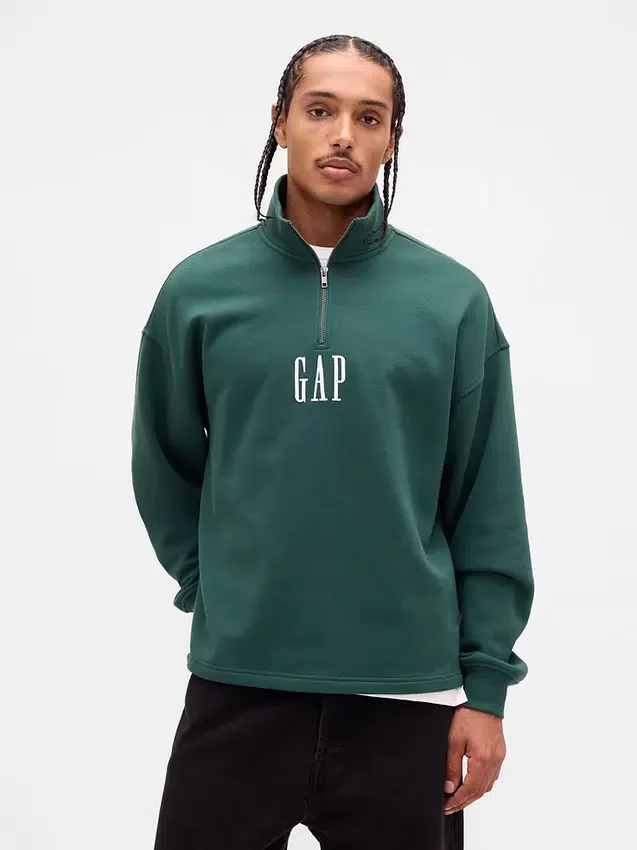 Pull épais oversize à logo et fermeture à glissière quart de longueur