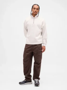 Pull épais oversize à logo et fermeture à glissière quart de longueur