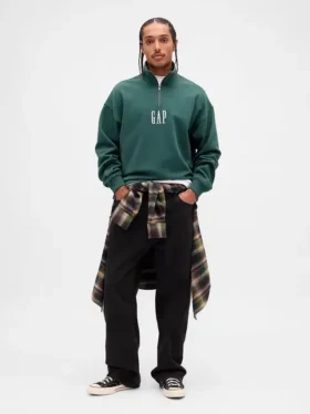 Pull épais oversize à logo et fermeture à glissière quart de longueur