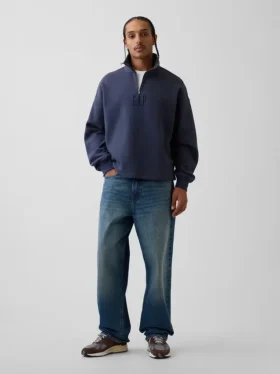 Pull épais oversize à logo et fermeture à glissière quart de longueur