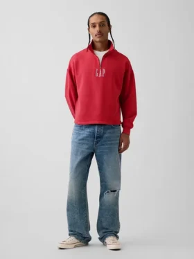Pull épais oversize à logo et fermeture à glissière quart de longueur