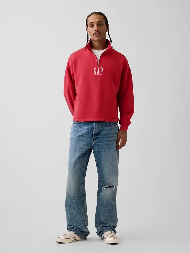 Pull épais oversize à logo et fermeture à glissière quart de longueur