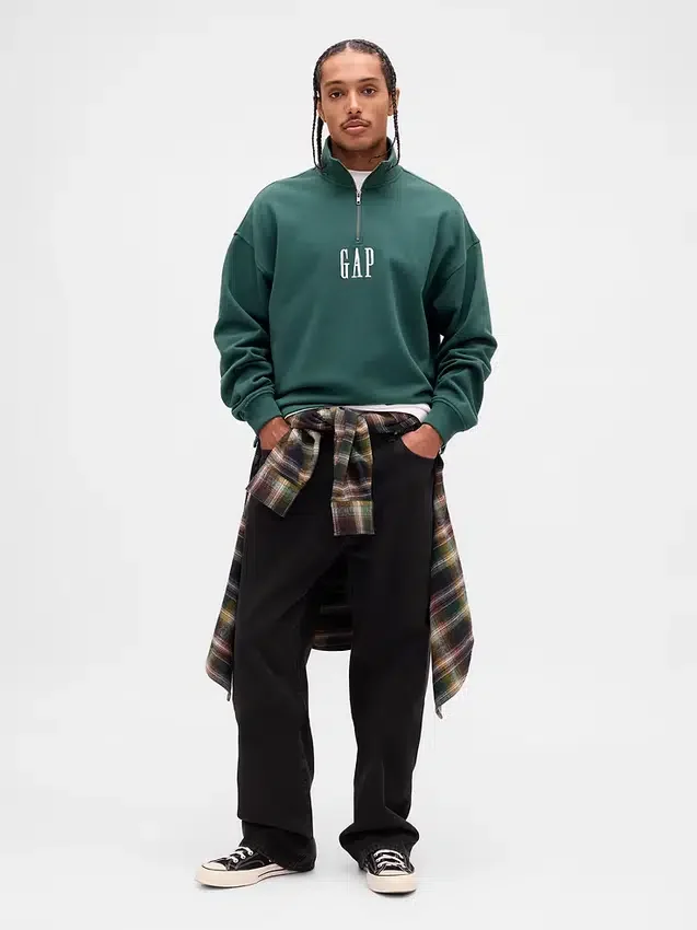 Pull épais oversize à logo et fermeture à glissière quart de longueur