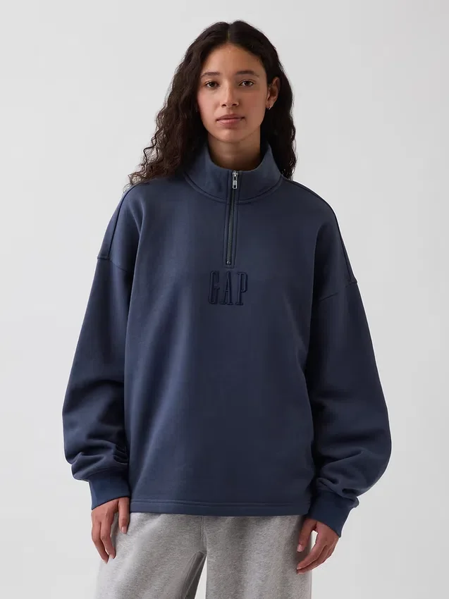 Pull épais oversize à logo et fermeture à glissière quart de longueur
