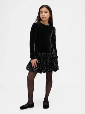 Robe bouffante à paillettes pour enfants en mélange de matières