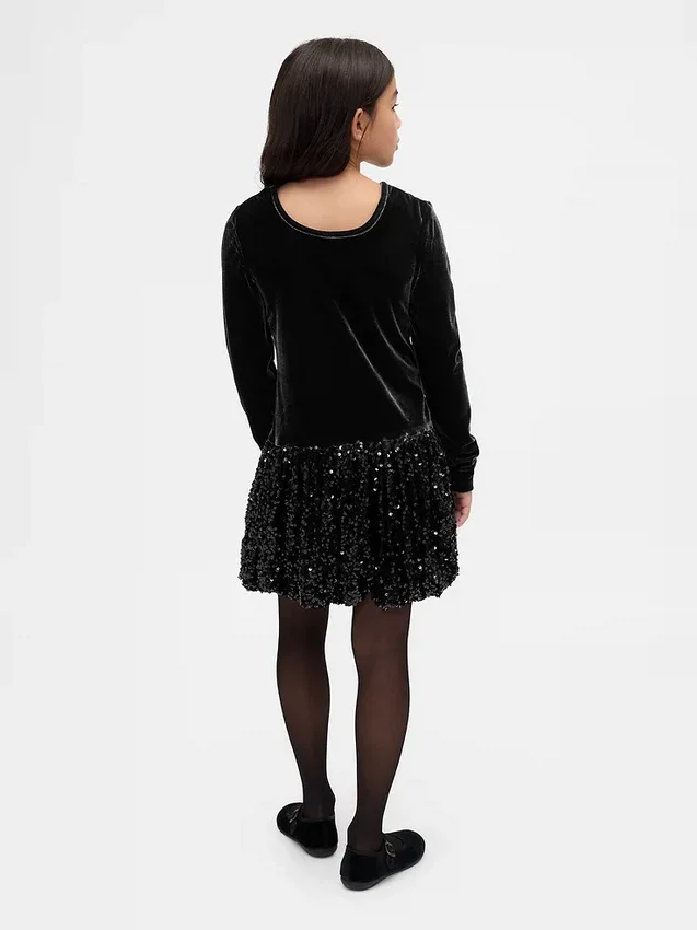 Robe bouffante à paillettes pour enfants en mélange de matières