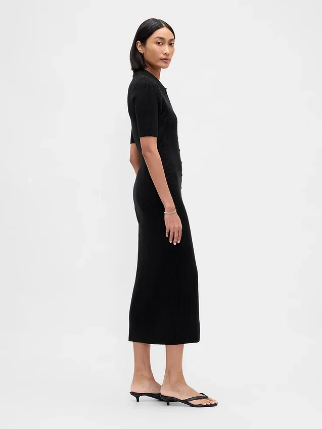 Robe-cardigan mi-longue CashSoft à col côtelé