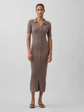 Robe-cardigan mi-longue à col côtelé CashSoft