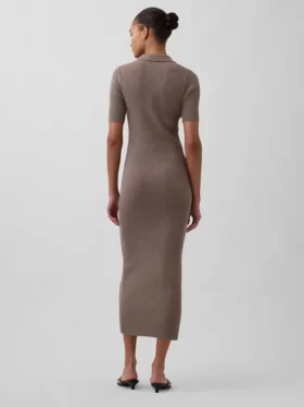 Robe-cardigan mi-longue à col côtelé CashSoft