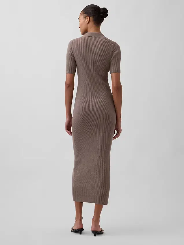Robe-cardigan mi-longue à col côtelé CashSoft