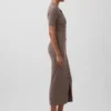 Robe-cardigan mi-longue à col côtelé CashSoft