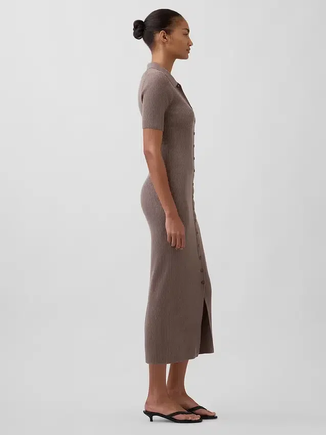 Robe-cardigan mi-longue à col côtelé CashSoft