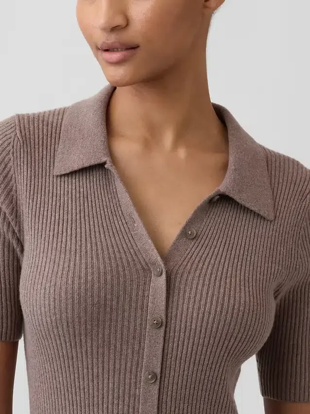 Robe-cardigan mi-longue à col côtelé CashSoft