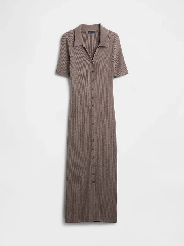 Robe-cardigan mi-longue à col côtelé CashSoft