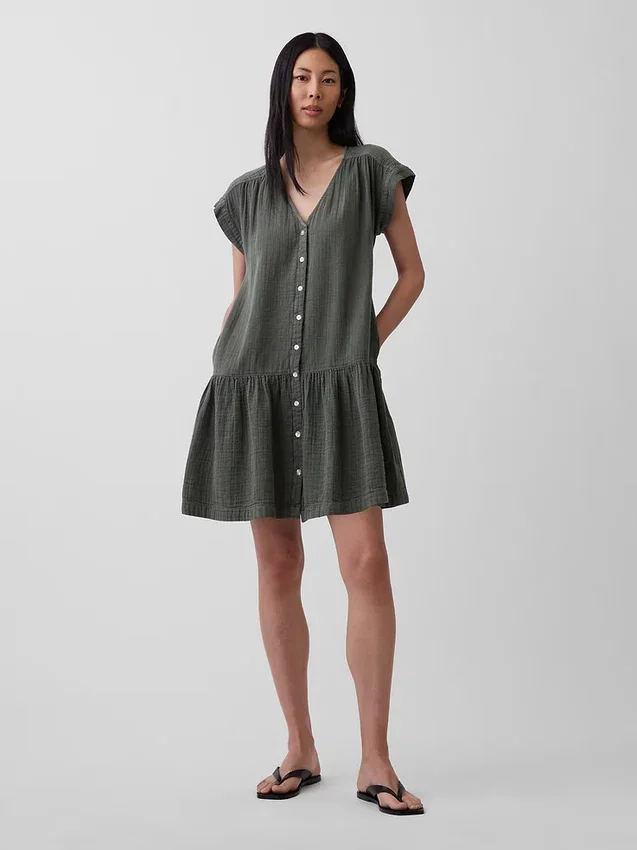 Robe chemise en gaze de coton à taille basse
