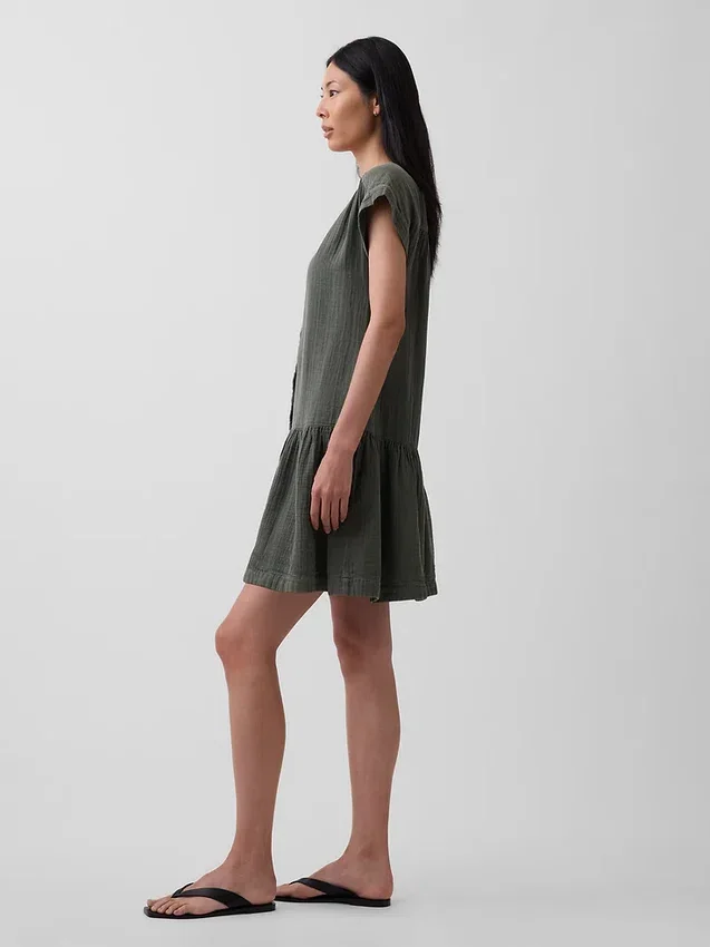 Robe chemise en gaze de coton à taille basse