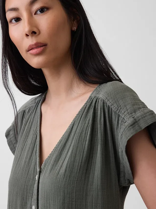 Robe chemise en gaze de coton à taille basse