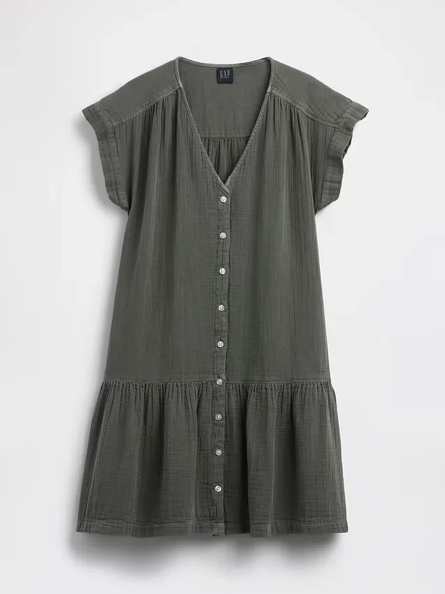 Robe chemise en gaze de coton à taille basse