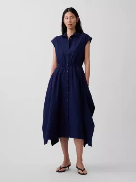 Robe-chemise en popeline à ourlet en pointe