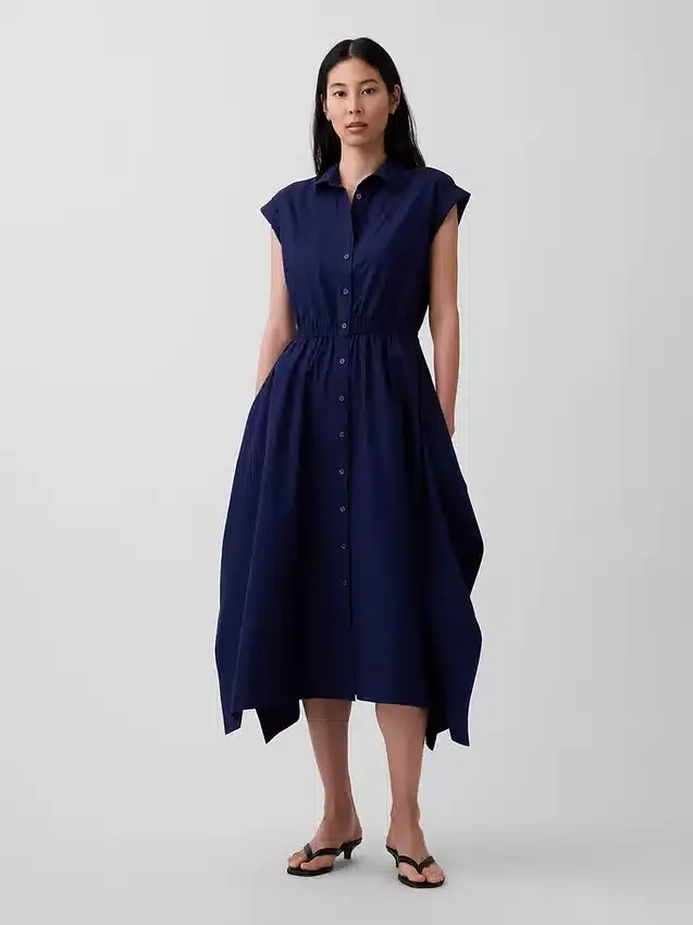 Robe-chemise en popeline à ourlet en pointe
