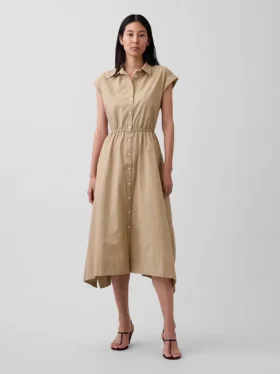 Robe-chemise en popeline à ourlet en pointe