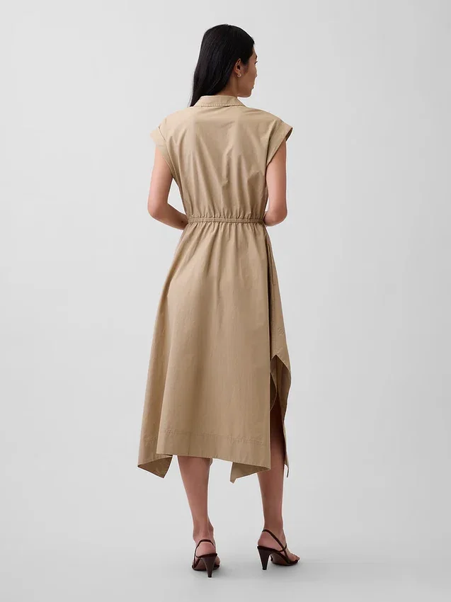Robe-chemise en popeline à ourlet en pointe