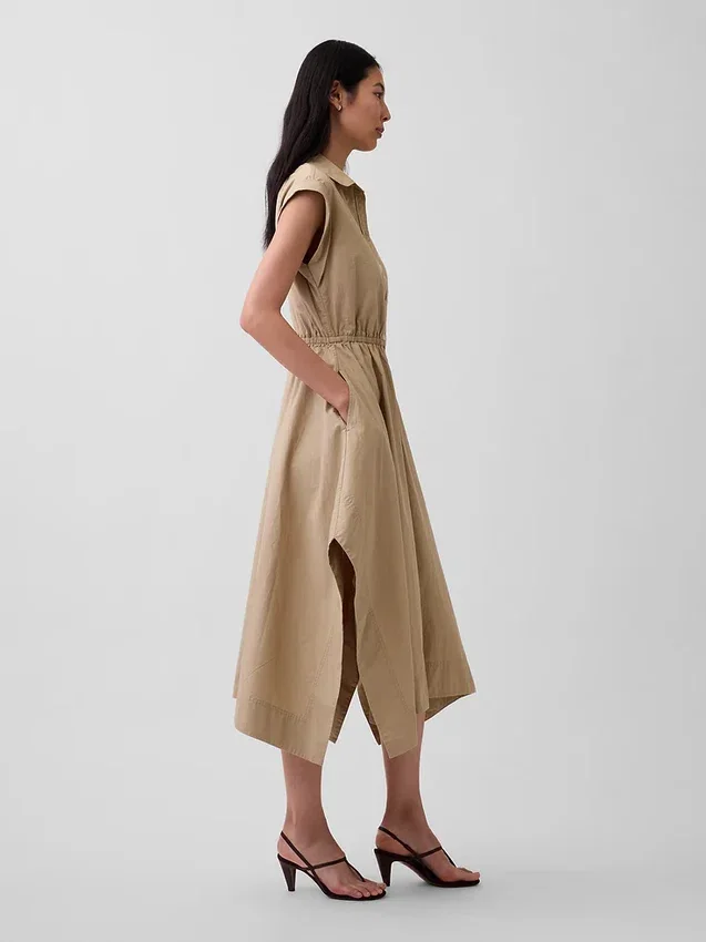 Robe-chemise en popeline à ourlet en pointe