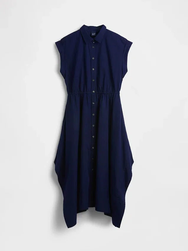 Robe-chemise en popeline à ourlet en pointe