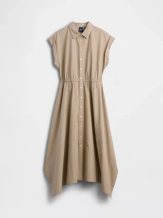 Robe-chemise en popeline à ourlet en pointe