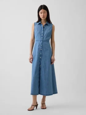 Robe chemise longue en denim ultra-doux