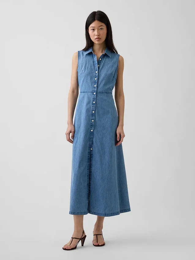 Robe chemise longue en denim ultra-doux