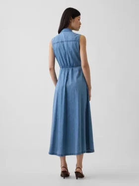 Robe chemise longue en denim ultra-doux