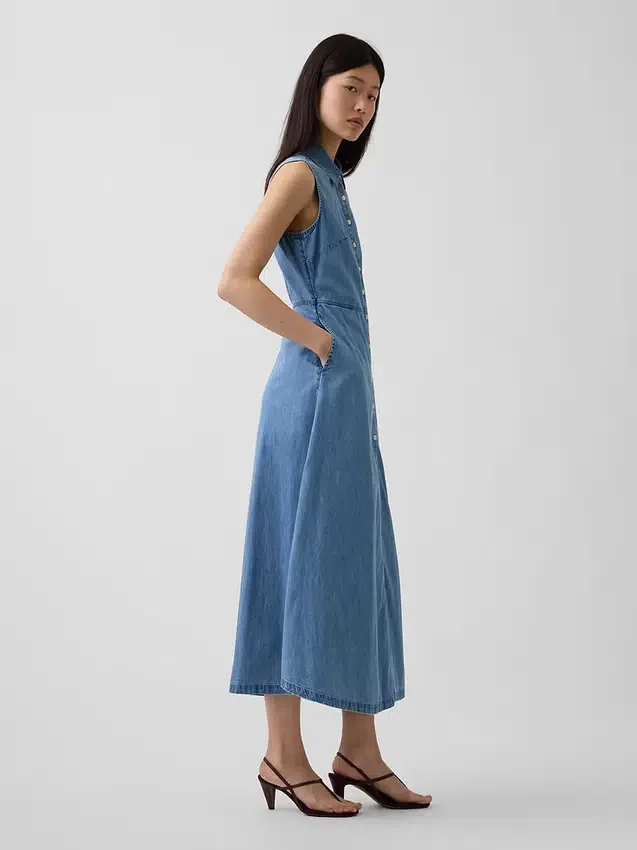 Robe chemise longue en denim ultra-doux