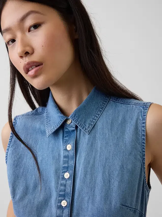 Robe chemise longue en denim ultra-doux