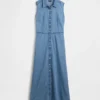 Robe chemise longue en denim ultra-doux