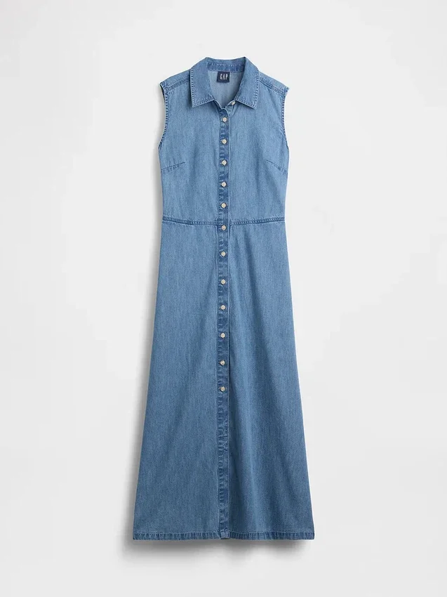 Robe chemise longue en denim ultra-doux