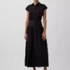Robe-chemise longue en popeline à taille basse