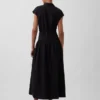 Robe-chemise longue en popeline à taille basse