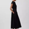 Robe-chemise longue en popeline à taille basse