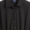 Robe-chemise longue en popeline à taille basse